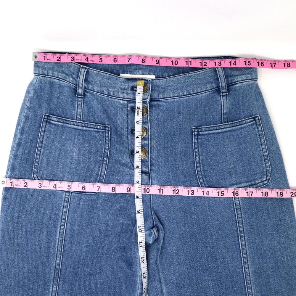 Chloe 6 / F 38 Denim Wide Flare Jeans Bell Bottom Button Fly Patch Pocket - Picture 14 of 15